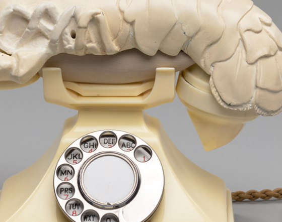 Lobster attached to telephone.