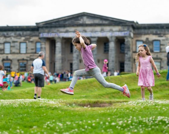 Budding artists run around grounds of the Scottish National Gallery of Modern Art.