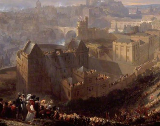 Panoramic view of George IV's entry into Edinburgh on the mound.