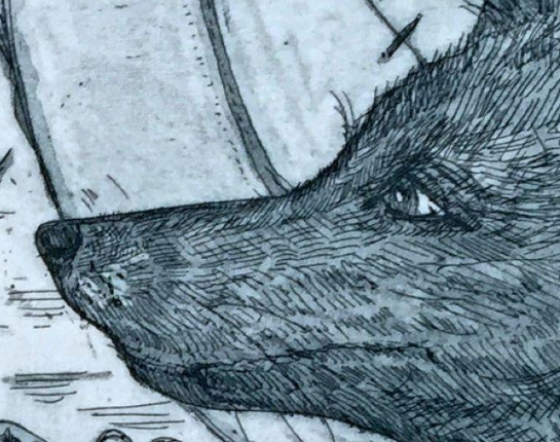 Illustration of fox in blue.
